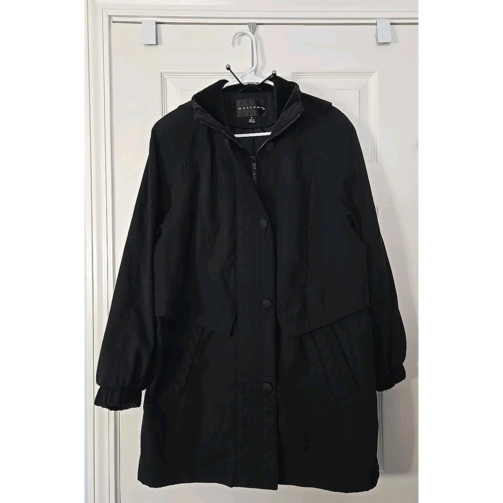 Gallery New York Coat Women Hooded Zipper & Button  Black with lining  Size S